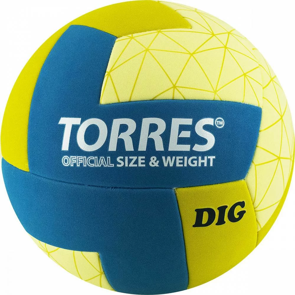 Реальное фото Мяч волейбольный Torres Dig р.5 синт.кожа клееный горчично-бирюзово-бежевый V22145 от магазина СпортСЕ