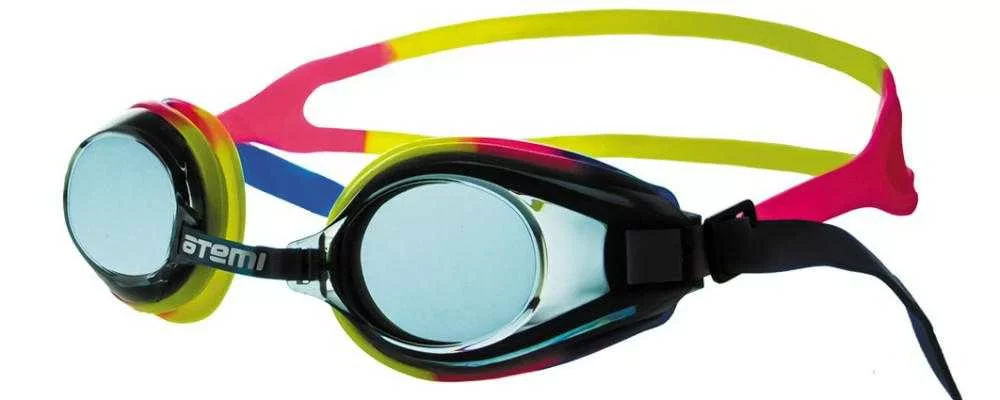 Реальное фото Очки для плавания Atemi M105 силикон сине-розово-желтые от магазина СпортСЕ