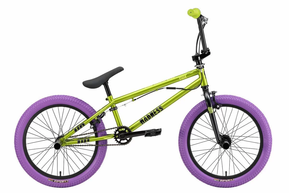 Реальное фото Велосипед Stark Madness BMX 3 (2024) зеленый металлик/черный, зеленый/фиолетовый от магазина СпортСЕ