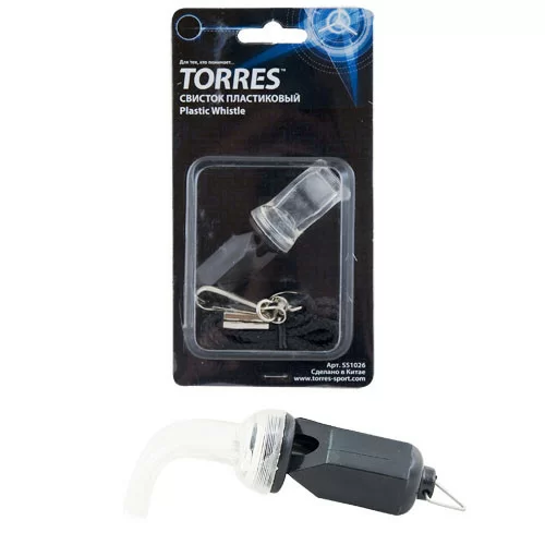 Реальное фото Свисток пластик Torres без шарика шнурок с карабином в комплекте черный SS1026 от магазина СпортСЕ