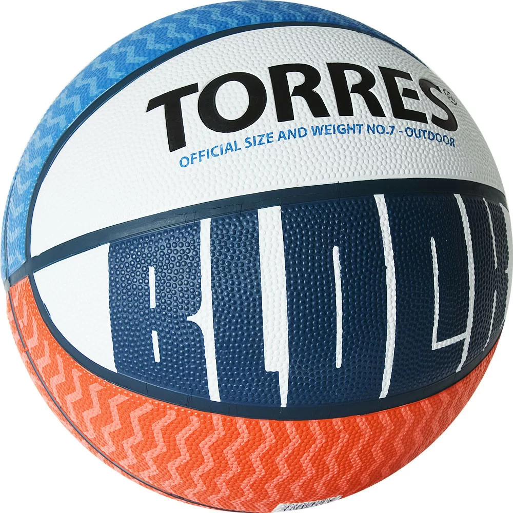 Реальное фото Мяч баскетбольный Torres Block №7 резина бело-сине-красный B02077 от магазина СпортСЕ