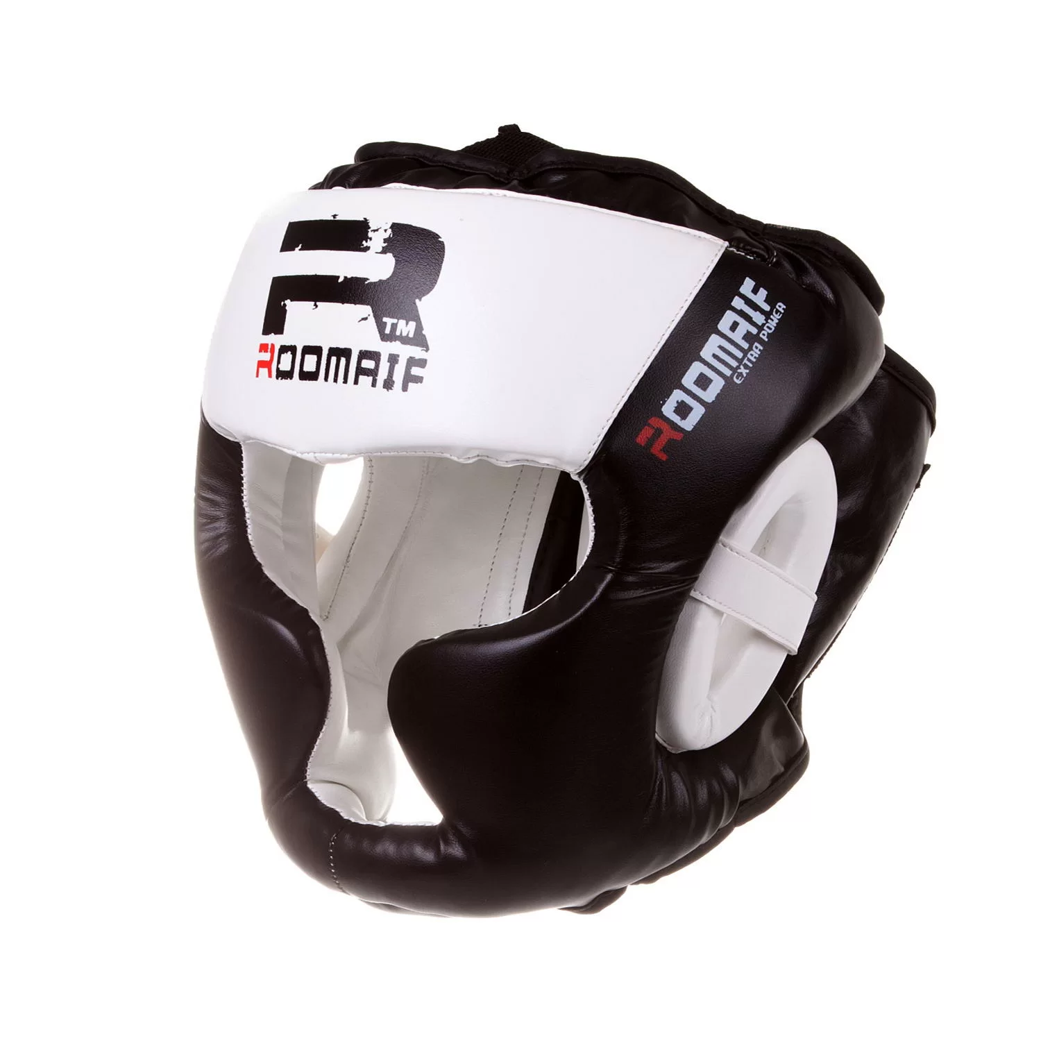 Реальное фото Шлем боксерский Roomaif RHG-150 3G PU/PL защитный черно-белый от магазина СпортСЕ
