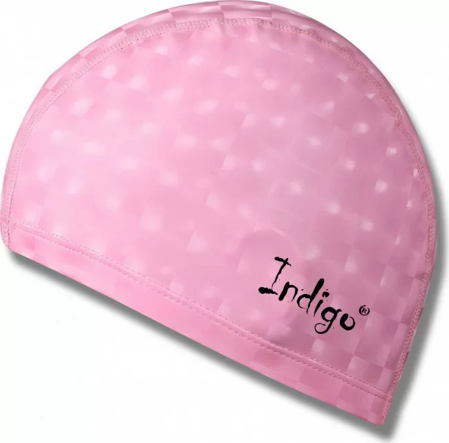 Реальное фото Шапочка для плавания Indigo ткань прорезиненная с эффектом 3D детская розовая IN047 от магазина СпортСЕ