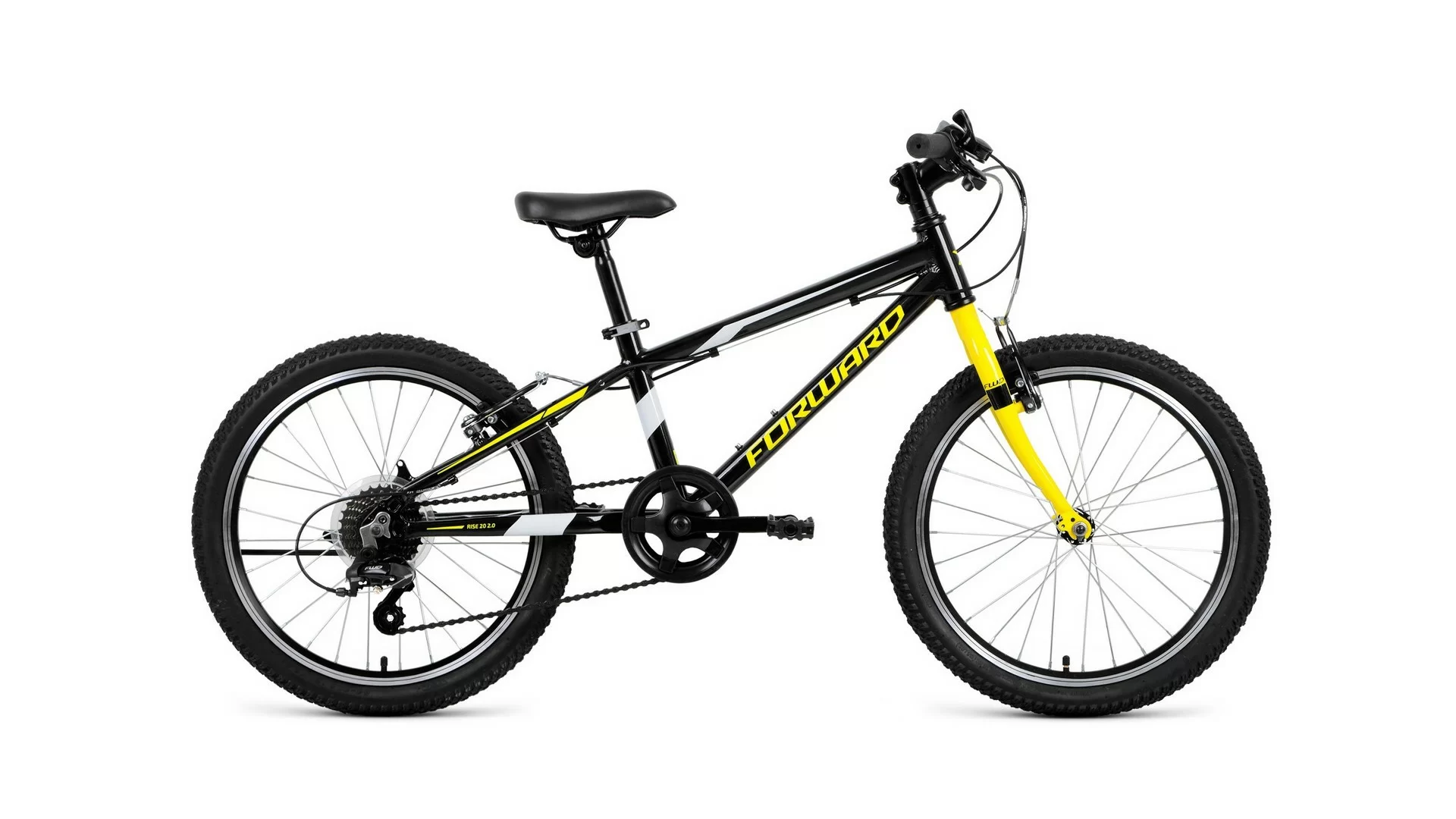 Реальное фото Велосипед Forward Rise 20 2.0 (2020) черный/желтый RBKW01607002 от магазина СпортСЕ