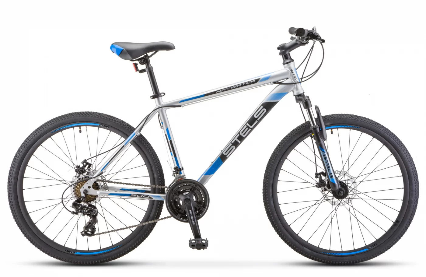 Реальное фото Велосипед Stels Navigator-500 MD 26" (2021) серебристый/синий F010 от магазина СпортСЕ