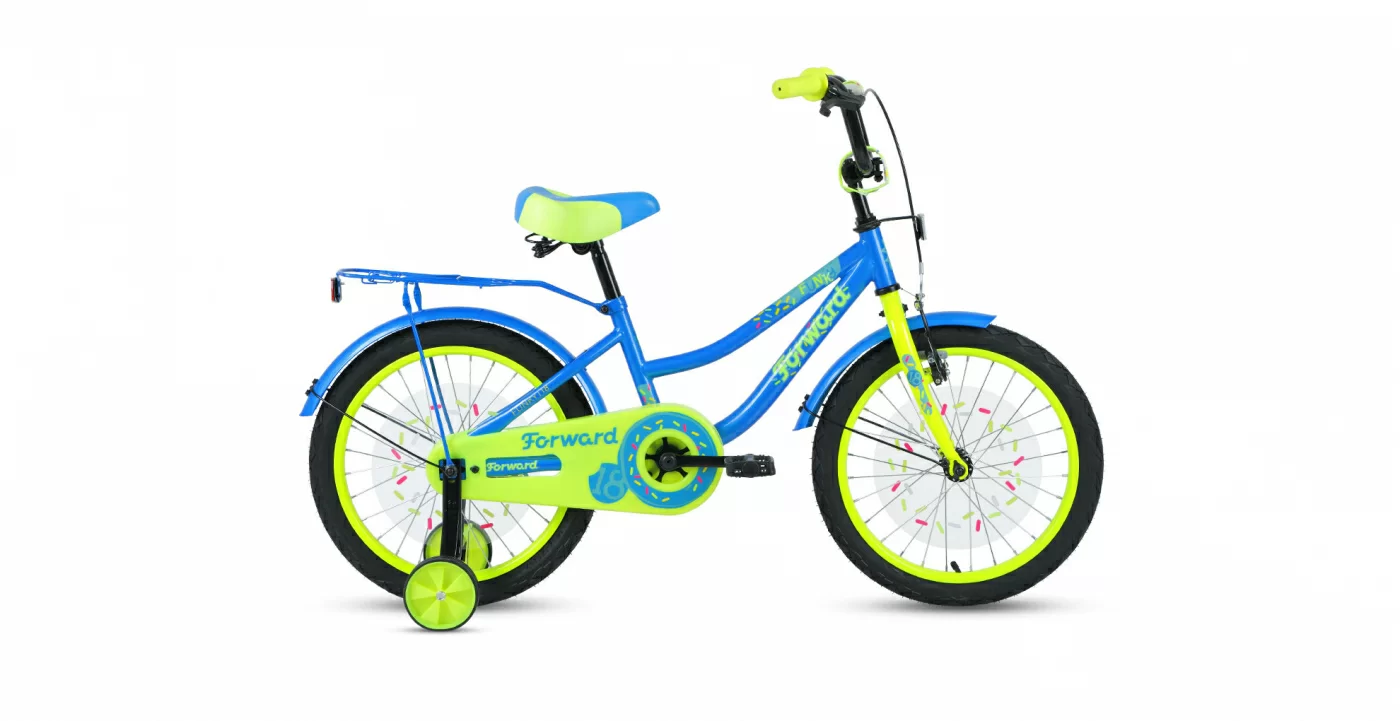 Реальное фото Велосипед Forward Funky 18 (2020-2021) голубой/ярко-зеленый 1BKW1K1D1024 от магазина СпортСЕ