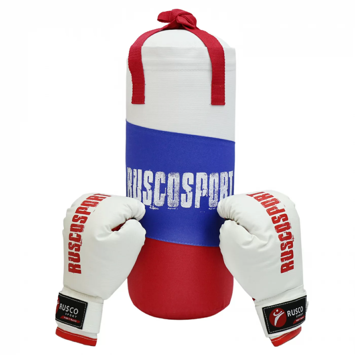 Реальное фото Набор боксерский для начинающих RuscoSport Триколор (перчатки бокс. 4 oz) красный от магазина СпортСЕ