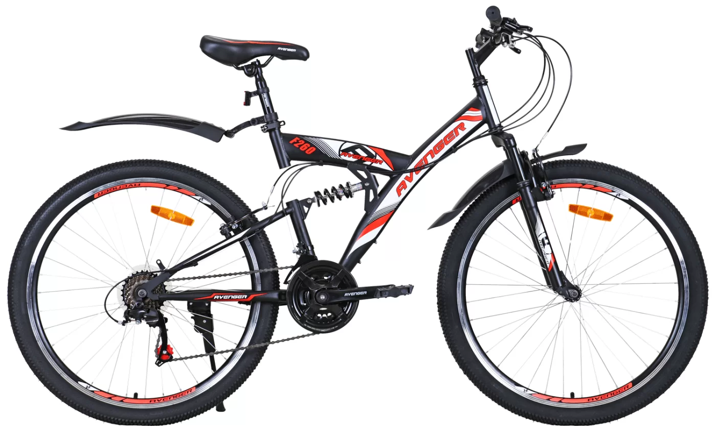 Реальное фото Велосипед 26" AVENGER F260, черный/оранжевый неон, 18" (2021) от магазина СпортСЕ