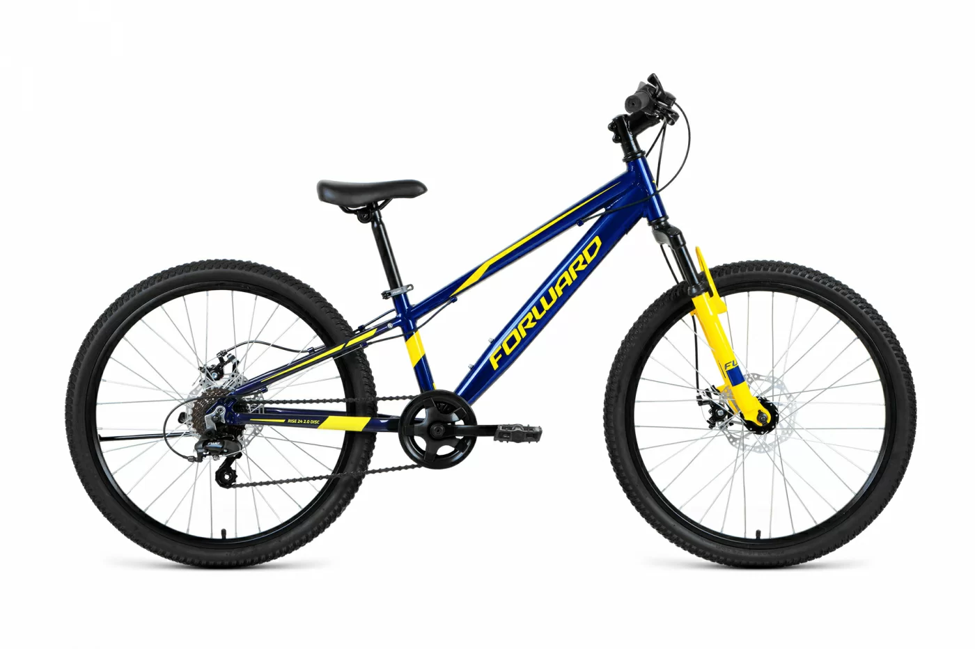 Реальное фото Велосипед Forward Rise 24 2.0 disc (2021) темно-синий/желтый RBKW1J347011 от магазина СпортСЕ