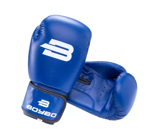 Реальное фото Перчатки боксерские BoyBo Basic синие BBG100 от магазина СпортСЕ