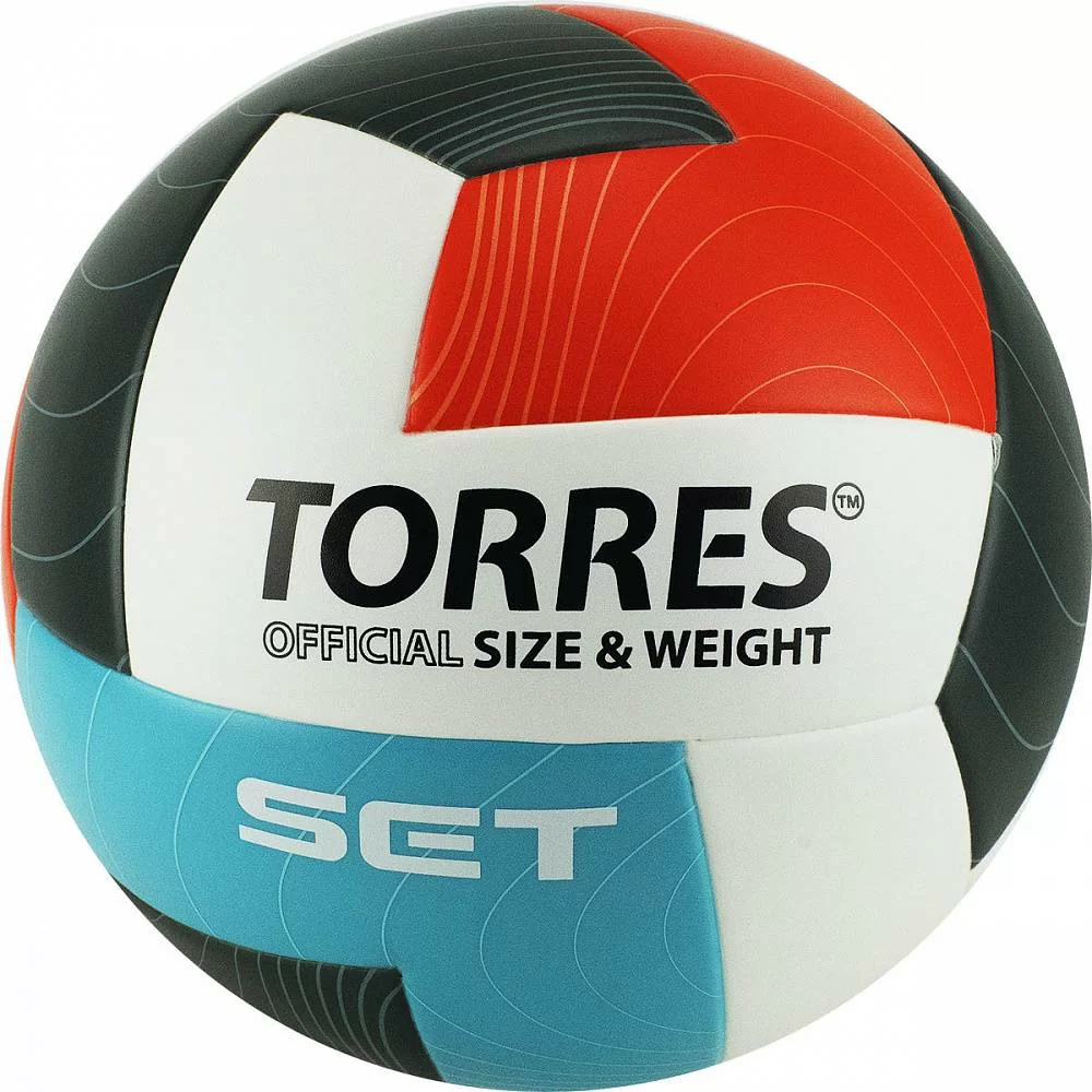 Реальное фото Мяч волейбольный Torres Set р.5 синт.кожа клееный бело-оранж-серо-голубой V32045 от магазина СпортСЕ