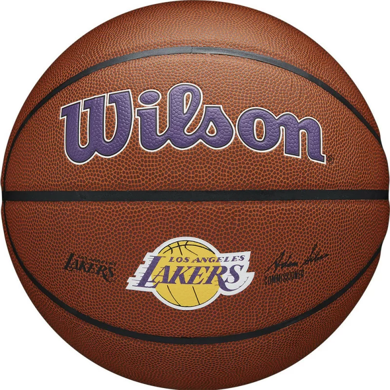 Реальное фото Мяч баскетбольный Wilson NBA LA Lakers №7 коричневый WTB3100XBLAL от магазина СпортСЕ
