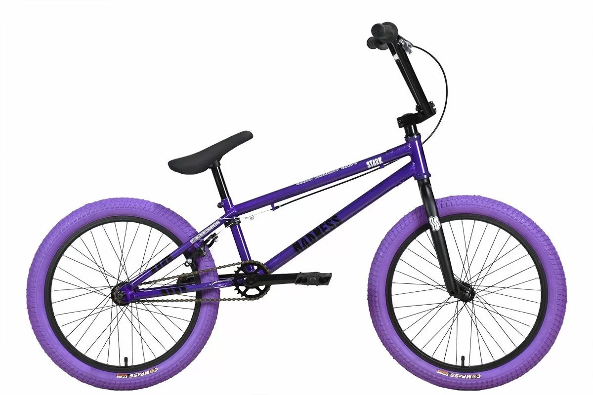 Реальное фото Велосипед Stark Madness BMX 4 (2024)  серо-фиолетовый/черный/фиолетовый от магазина СпортСЕ
