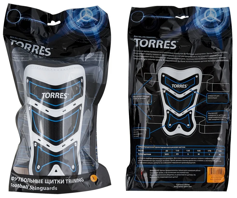 Реальное фото Щитки футбольные Torres Training черно-бело-синий FS1505M-BU от магазина СпортСЕ