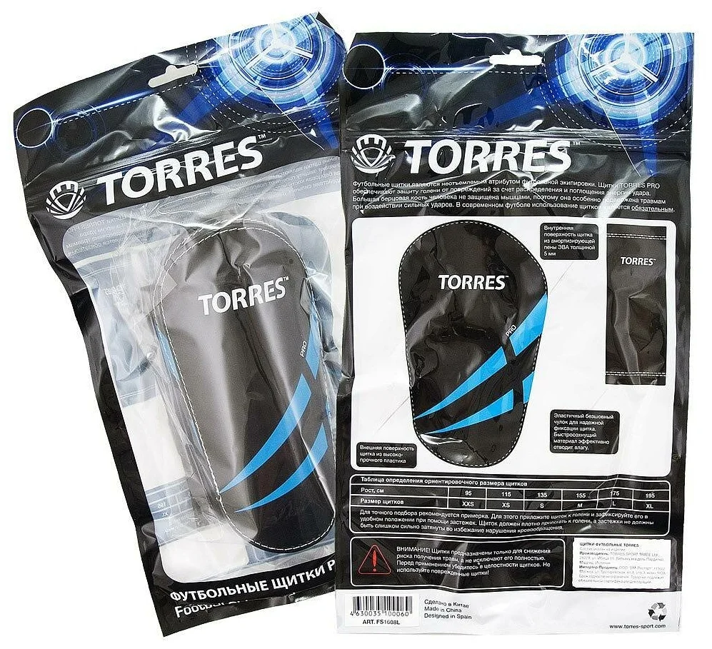 Реальное фото Щитки футбольные Torres Pro черно-сине-белый FS1608M от магазина СпортСЕ